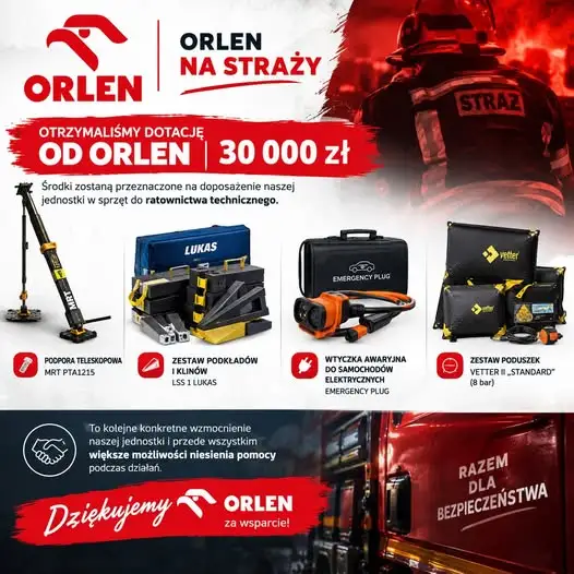 30 tys. zł od Fundacji ORLEN dla jednostki OSP na sprzęt ratownictwa technicznego