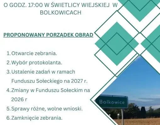 Zebranie wiejskie w Bolkowicach – Fundusz Sołecki na 2027 rok