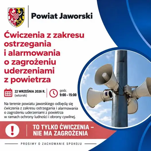 Jawor: ćwiczenia syren alarmowych 22 września 2026 – to tylko test!