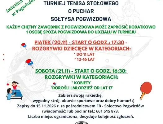 Turniej tenisa stołowego o puchar Sołtysa Pogwizdowa – zapisy do 15 listopada