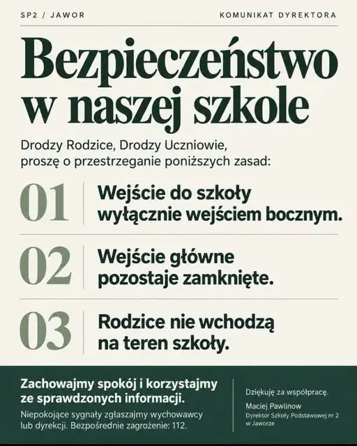 Szkoła w Gminie Nowe Warpno uspokaja: w piątek zajęcia odbywają się normalnie