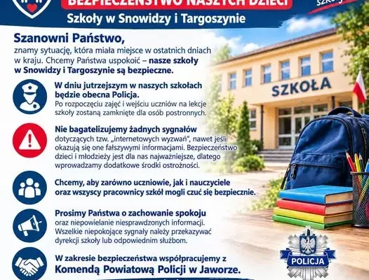 Gmina Mściwojów: szkoły w Snowidzy i Targoszynie bezpieczne. Policja obecna w placówkach