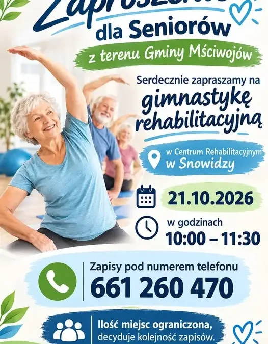 Gimnastyka rehabilitacyjna dla seniorów z gminy Mściwojów – zapisy trwają