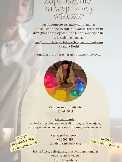 Wieczór relaksu z dźwiękami w Mściwojowie – 28 października
