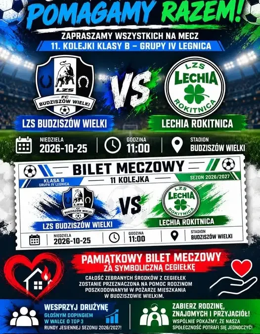 Mecz LZS Budziszów Wielki – Lechia Rokitnica: sport i pomoc dla poszkodowanych w pożarze